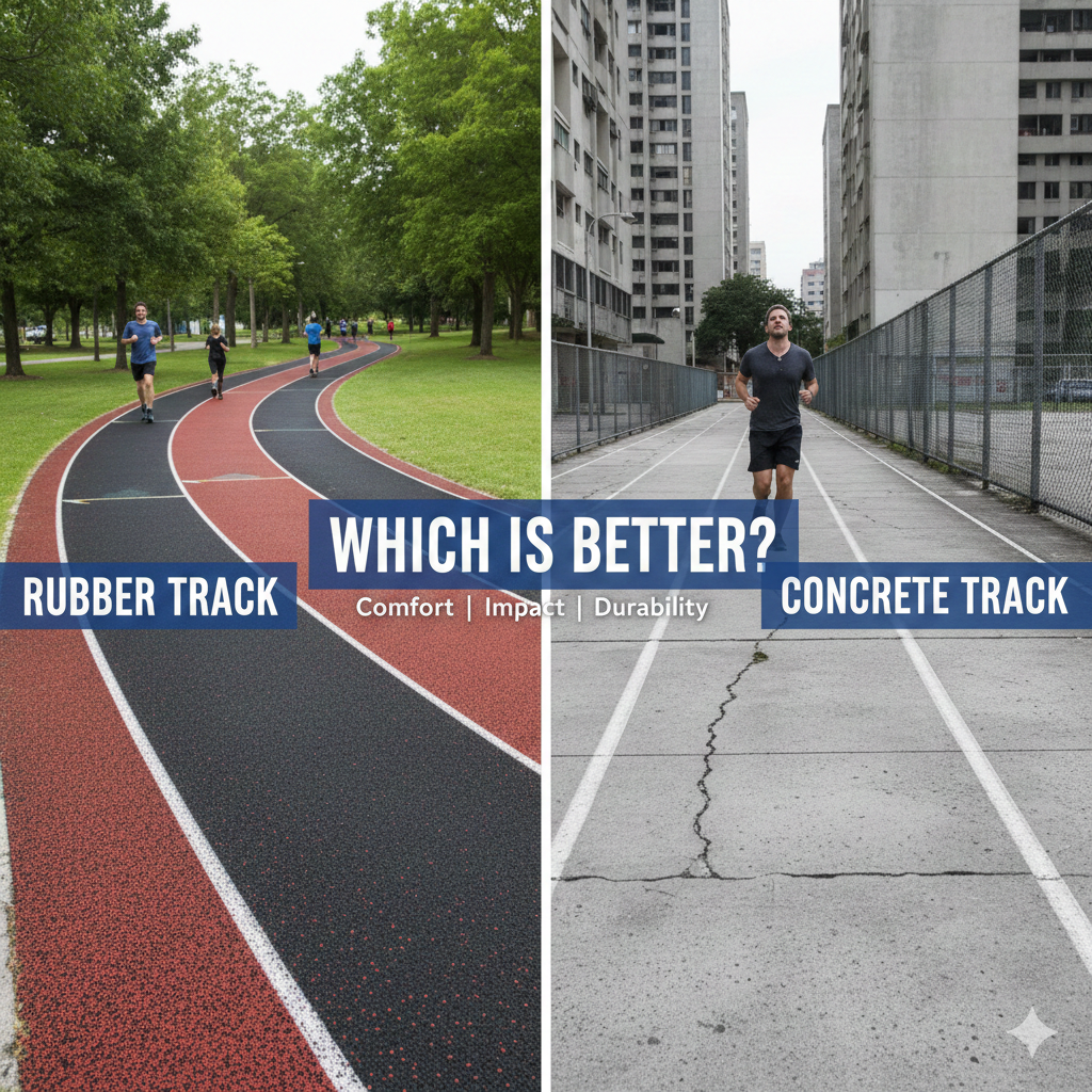 rubber jogging tracks vs concrete jogging track
